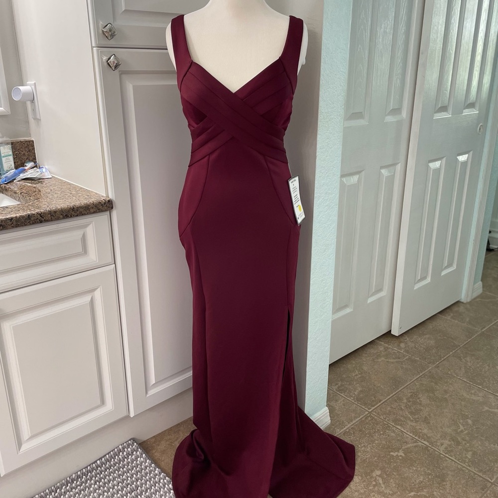 Emerald Sundae Burgundy Cross-Bodice Gown